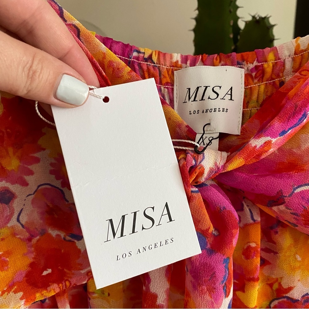 Misa Pink Orange Yellow Floral Chiffon Dress Romper XS - Picture 13 of 16